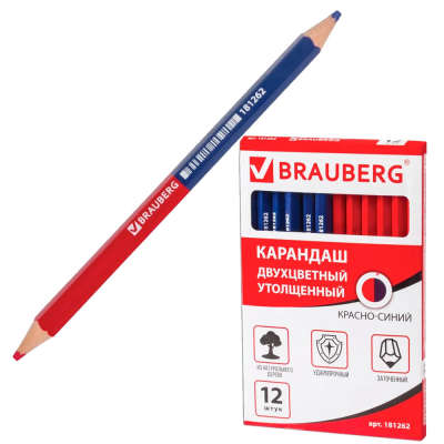 Карандаш двухцветный BRAUBERG КРАСНО-СИНИЙ 181262 (12 шт в упаковке)