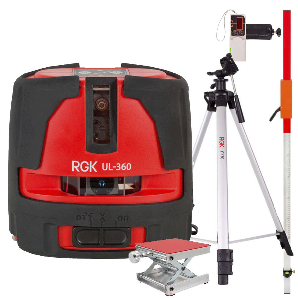 Комплект лазерного уровня RGK UL-360 со штативом, рейкой, платформой и приемником 752701